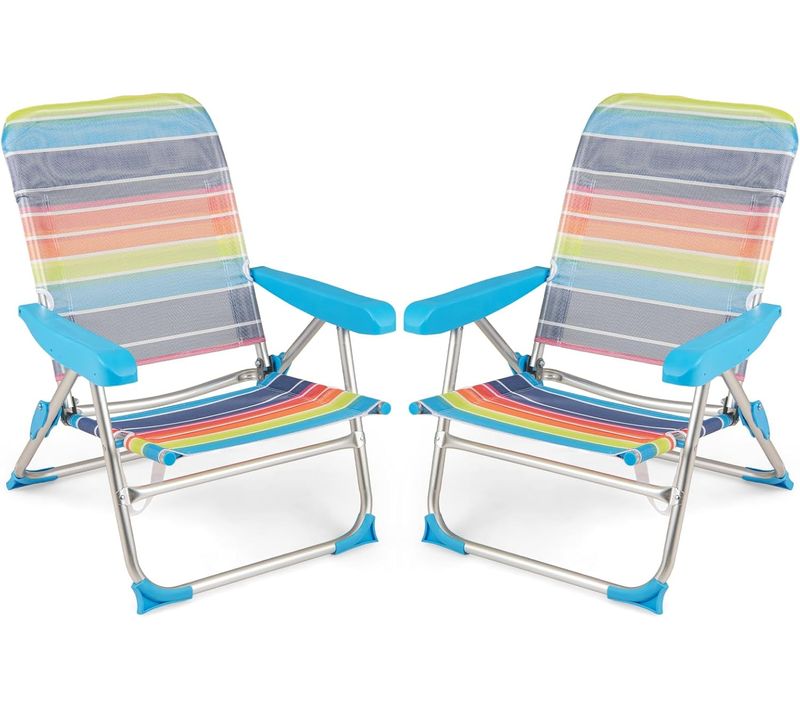 Lot De 2 Chaise De Plage Pliable, Inclinables Sur Positions (64 Cm X 64 Cm X 83 Cm)
