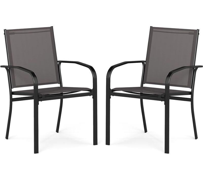 Lot De 2 Chaises De Jardin Exterieur Empilable, Tissu Respirant, Dossier Haut, Cadre En Métal