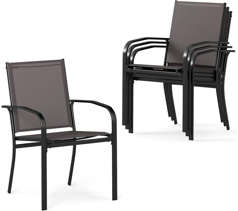 Lot De 4 Chaises De Jardin Exterieur Empilable, Tissu Respirant, Dossier Haut, Cadre En Métal