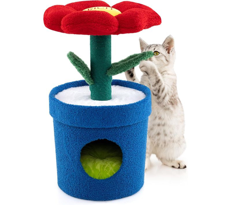 Petit Arbre à Chat 72 Cm, Arbre à Chat Design En Forme De Pot De Fleurs, Condo, (rouge)