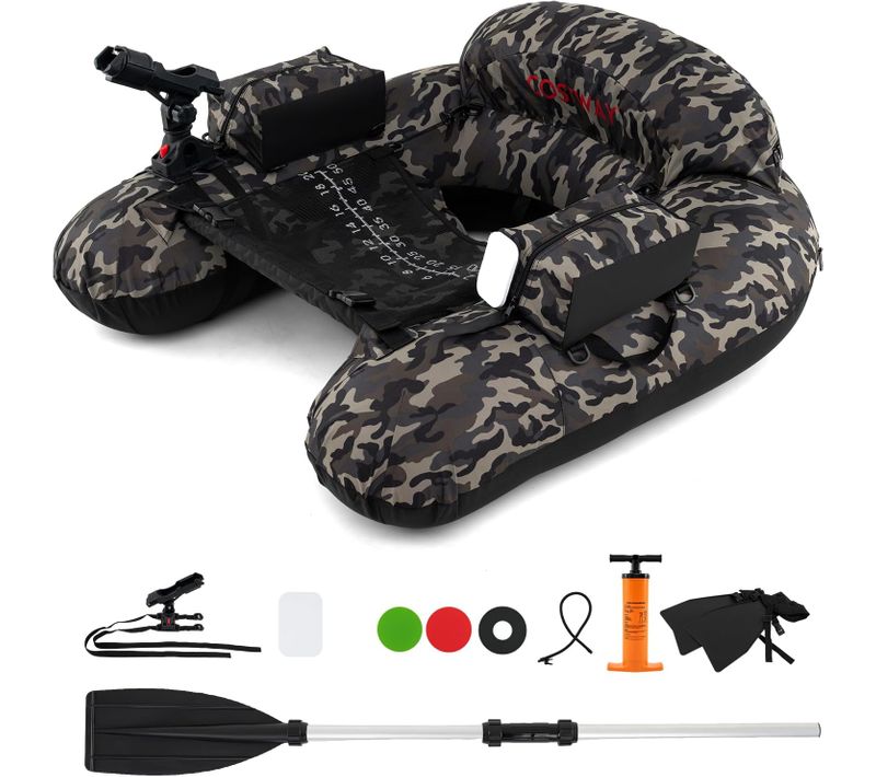Bateau De Pêche Gonflable Avec Porte-canne à Pêche Réglable, Support D’hameçon Pagaie