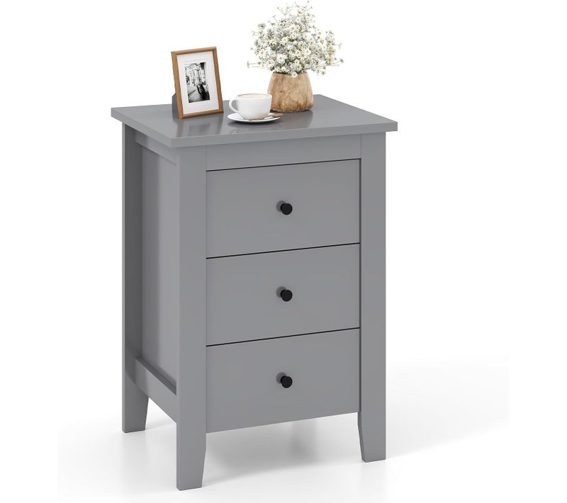 Table De Chevet, Table De Nuit Avec 3 Tiroirs, Meuble De Rangement Pour Chambre à Coucher (gris)