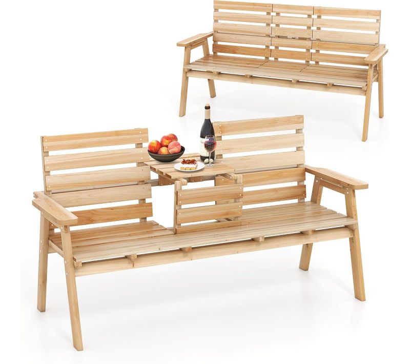 Banc De Jardin En Bois Massif, Table Pliable, Siège à Lattes, 160 X 64 X 86 Cm (naturel)
