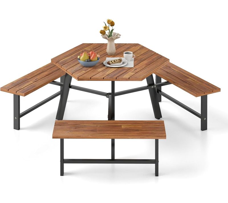 Ensemble Table De Pique-nique Pour 6 Personnes, Table à Manger 3 Bancs Intégrés