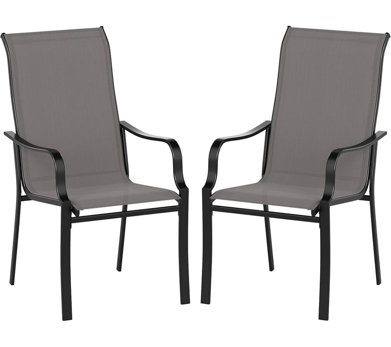 Lot De 2 Chaises De Jardin Exterieur, Chaises De Salle à Manger, Dossier Haut, Siège Large, Gris