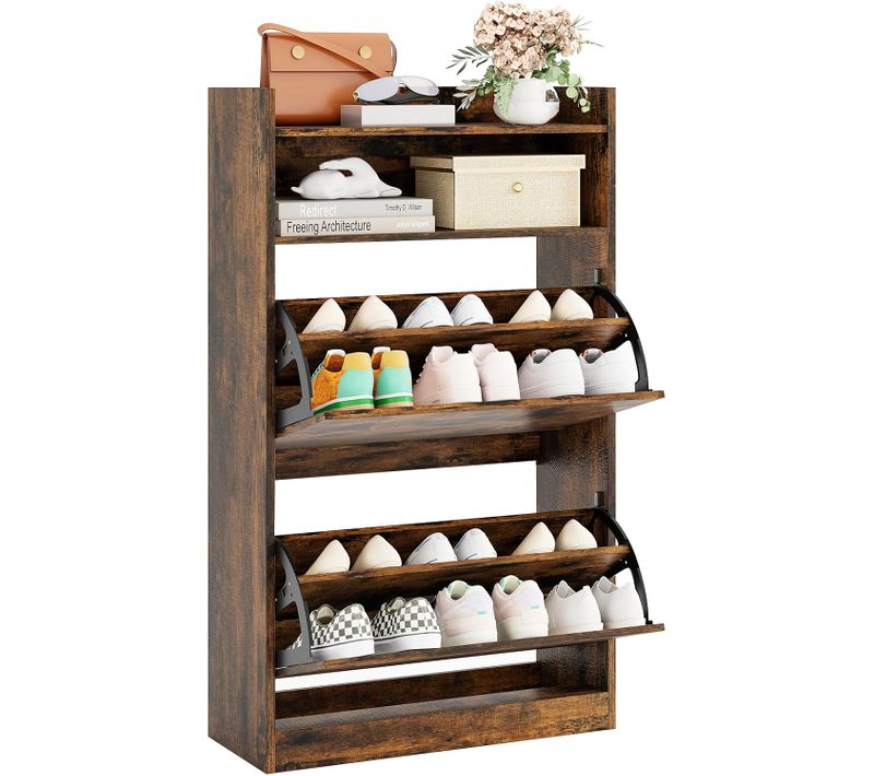 Meuble Chaussure Entree, 2 Portes Abattants, Étagères Réglables, 60 X 24 X 102 Cm (industriel)