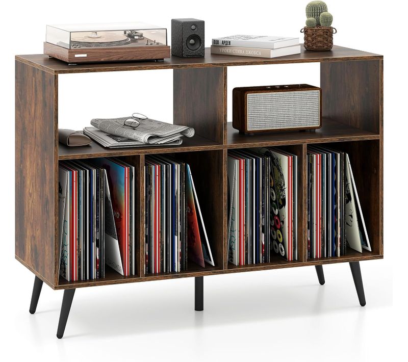 Meuble Rangement Vinyle Pour Albums, 6 Compartiments, Rangement Cd Dvd (marron Rustique,sans Prise)