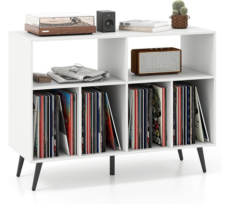 Meuble Rangement Vinyle Pour Albums, 6 Compartiments, Rangement Cd Dvd Manga (blanc,sans Prise)