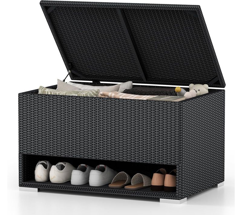 Coffre De Rangement Extérieure En Osier 186 L, Boîte De Rangement Avec Étagère à Chaussures