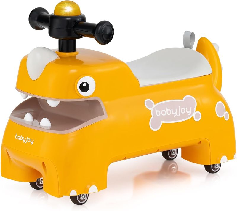 Porteur Enfant En Forme Dinosaure Avec Musique et Lumière LED, Voiture à Pousser Enfant (jaune)