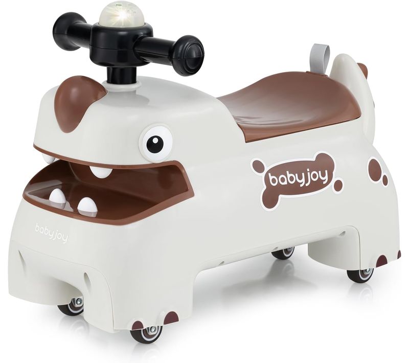 Porteur Enfant En Forme Dinosaure Avec Musique et Lumière LED, Voiture à Pousser Enfant (blanc)