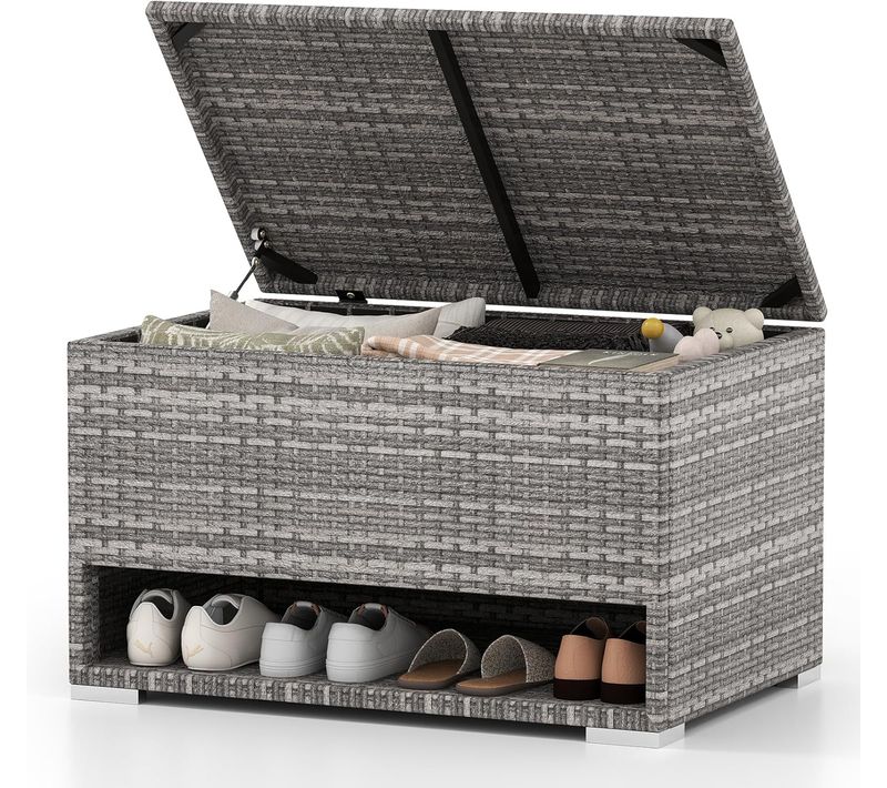 Coffre De Rangement Extérieure En Osier 186 L, Boîte De Rangement Avec Étagère à Chaussures (gris)