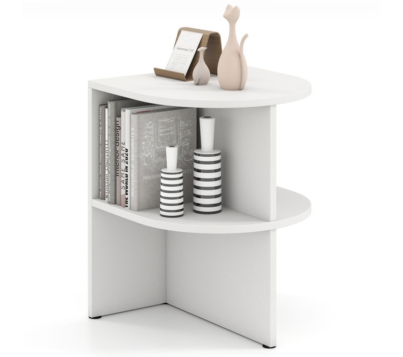 Tables D'appoint Demi-ronde, Chevet De Lit Demi-lune à 2 Niveaux, Petite Table Basse, Blanc