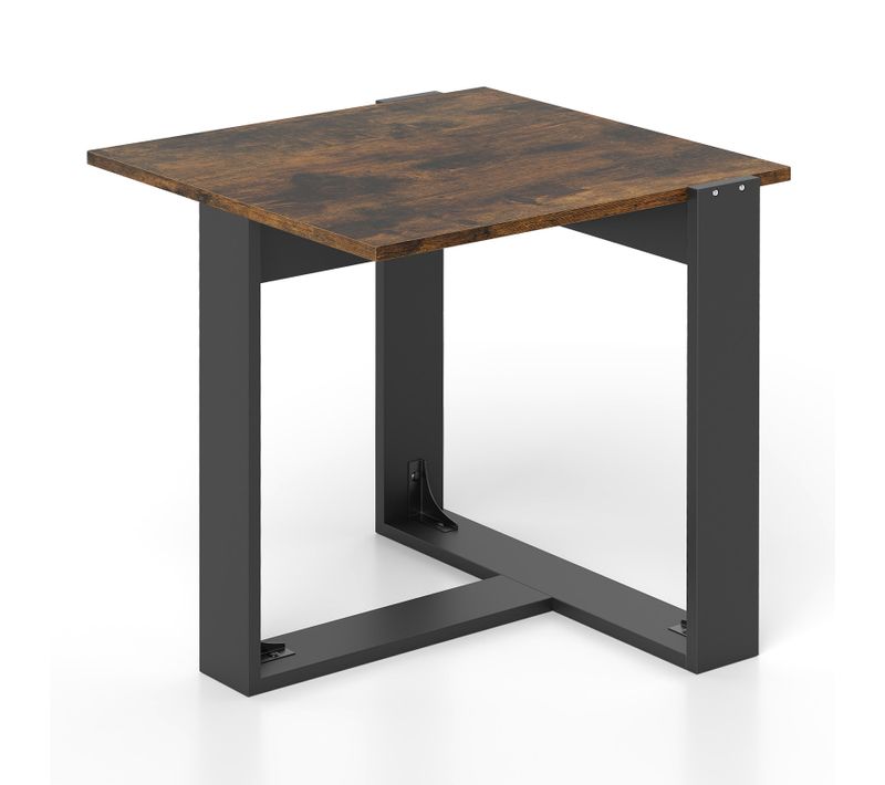Petite Table Basse, Table D'appoint Carrée, Base En Métal En Forme De T, Design Noir, Étagère
