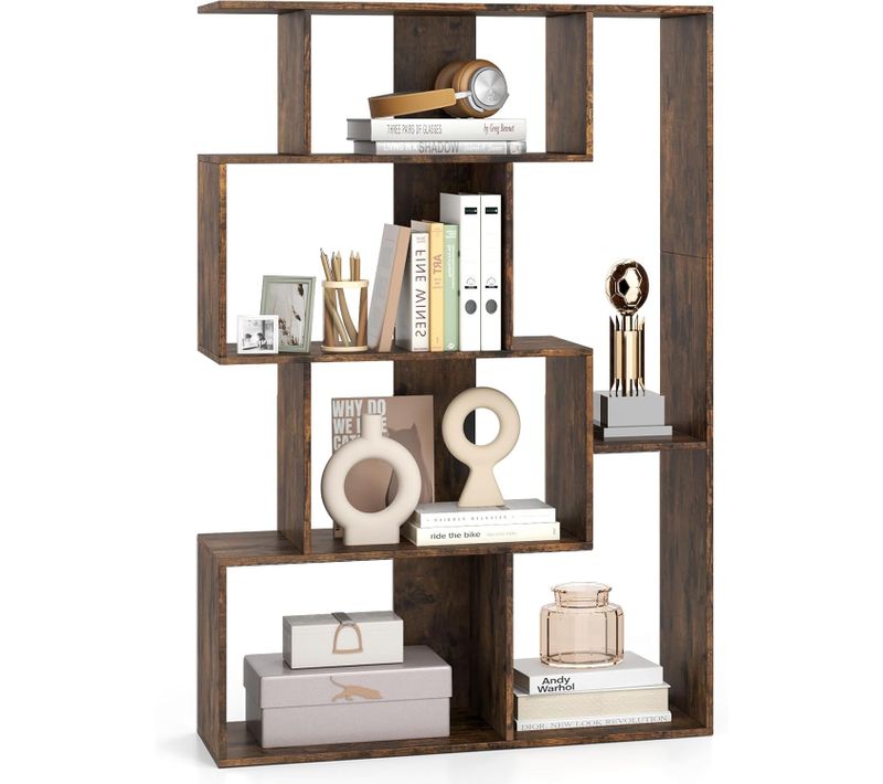 Bibliothèque Géométrique, Bibliothèque à 6 Cubes Avec Kits Anti-basculement (marron Rustique)