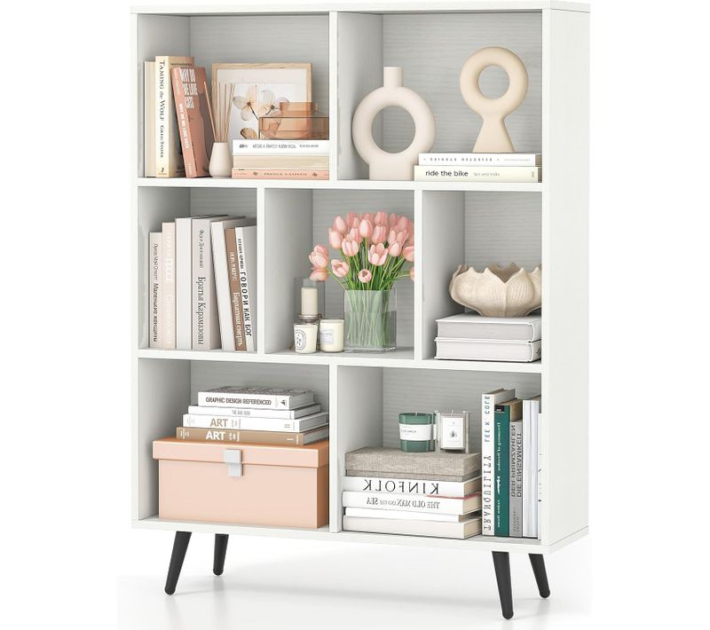 Bibliothèque Étagère à 7 Cubes, Étagère De Rangement Scandinave Avec 4 Pieds Métalliques,blanc