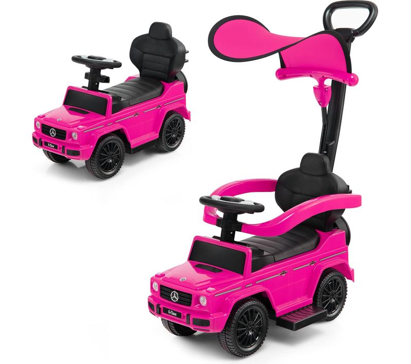 3 En 1 Mercedes-benz Porteur Enfant Avec Poignée Détachable Et Auvent Amovible (rose)