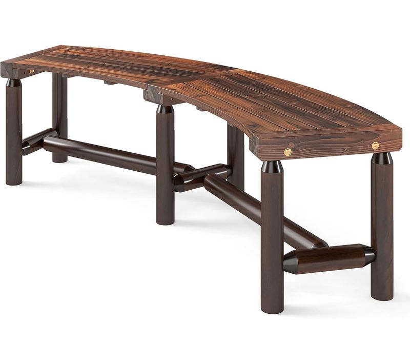 Banc Exterieur Jardin Incurvé En Bois, Bois De Sapin Et De Pin, 170 X 58 X 45 Cm (brun)