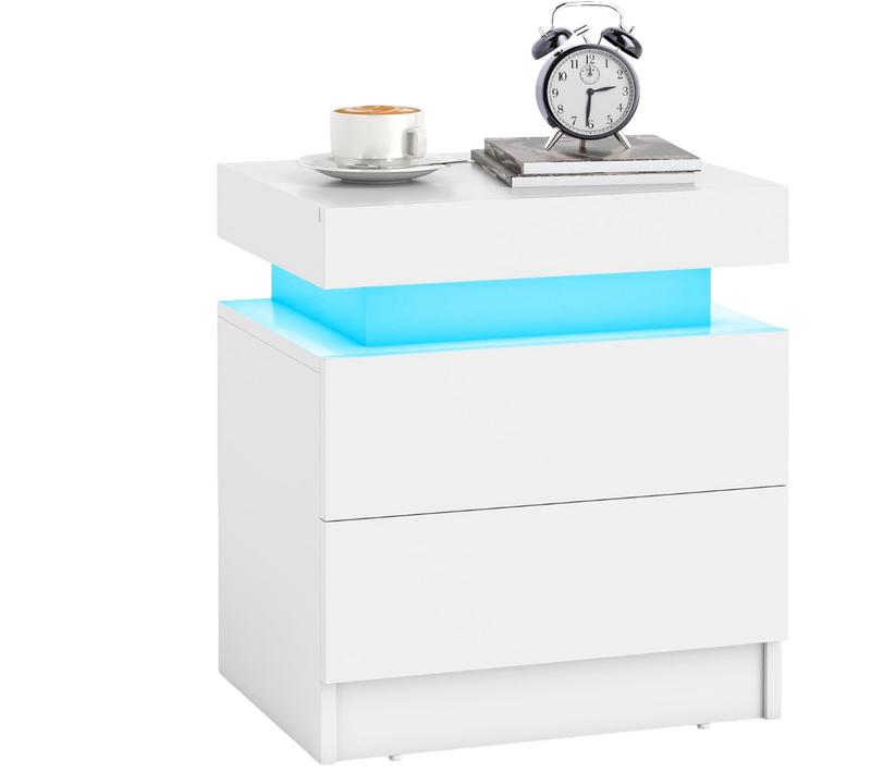 Table De Chevet LED， Table De Nuit 2 Tiroirs En Texture Marbre, Chevet De Lit Pour Chambre, Salon