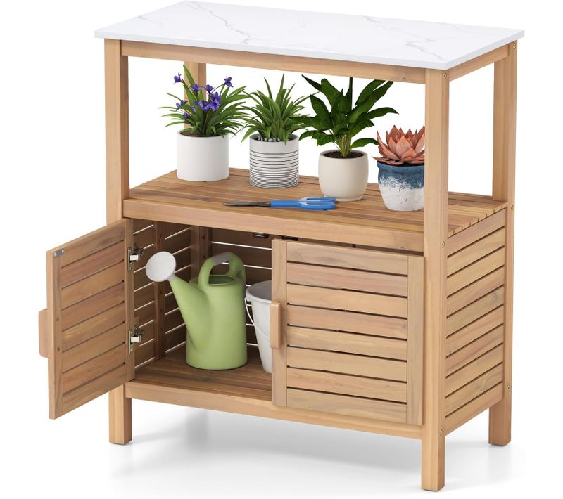 Table De Rempotage Extérieure, Banc De Travail De Jardin En Bois D'acacia, Naturel