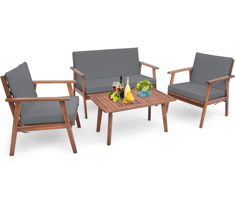 Ensemble De Meubles D'extérieur 4 Pièces En Bois D'acacia, Salon De Jardin Avec Table Basse (gris)