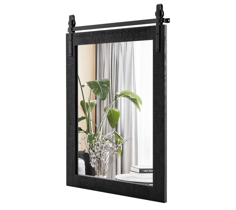 Miroir Mural Rustique Avec Cadre En Bois Massif, Kit Pour Porte De Grange (76l X 56l Cm,noir)