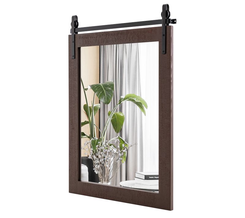 Miroir Mural Rustique Avec Cadre En Bois Massif, Kit Pour Porte De Grange (76l X 56l Cm,noyer)