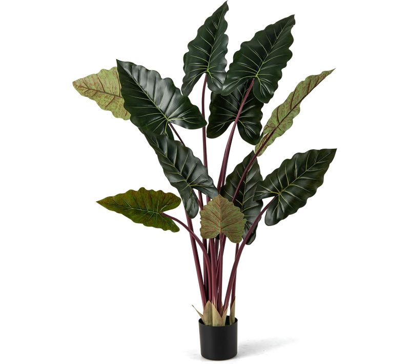 Plante Artificielle De 160 Cm, Taro Arc-en-ciel En Pot Avec 11 Feuilles Fausse Tiges Flexibles