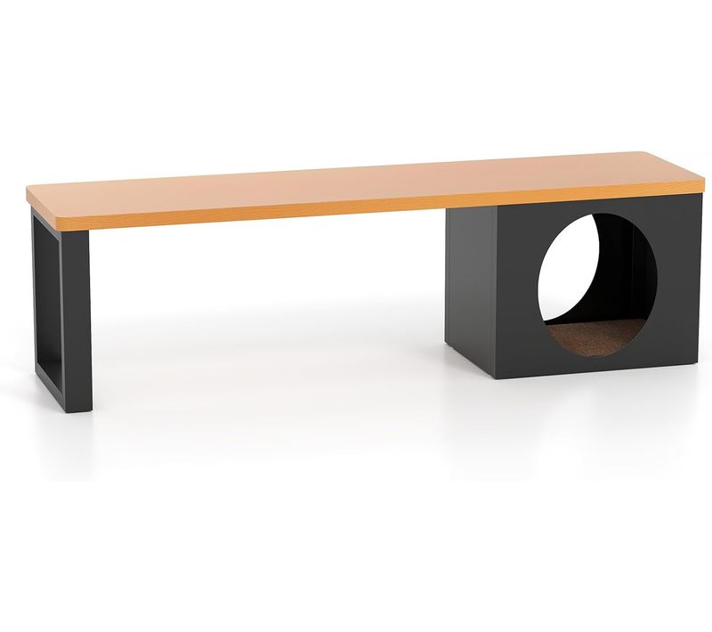 Banc Exterieur Jardin Avec Niche Pour Chat, Charge 450 Kg, Planche à Griffer, 150 X 38 X 44 Cm