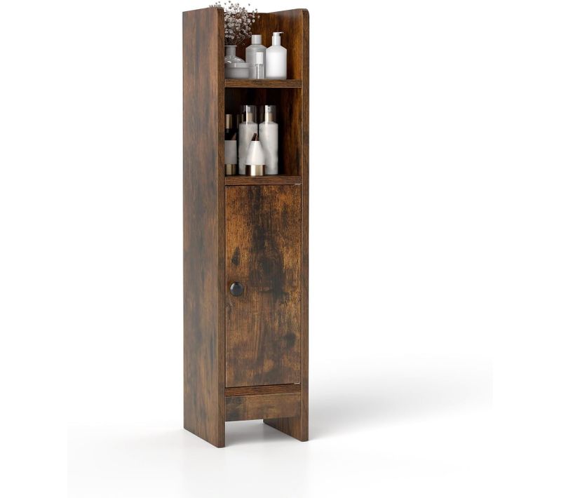 Meuble De Salle De Bain, Armoire D'angle Pour Papier Toilette Avec Porte (marron Rustique)
