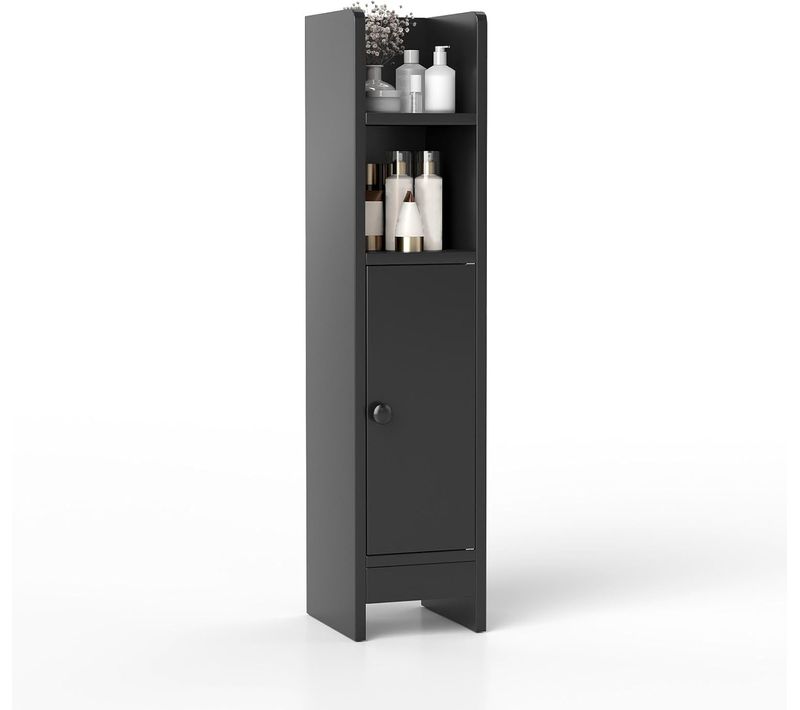 Meuble De Salle De Bain, Armoire D'angle Pour Papier Toilette Avec Porte Et Étagère Réglable (noir)