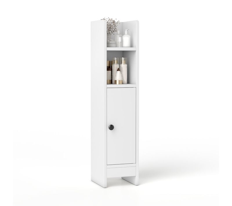 Meuble De Salle De Bain, Armoire D'angle Pour Papier Toilette Avec Porte Et Étagère Réglable(blanc)