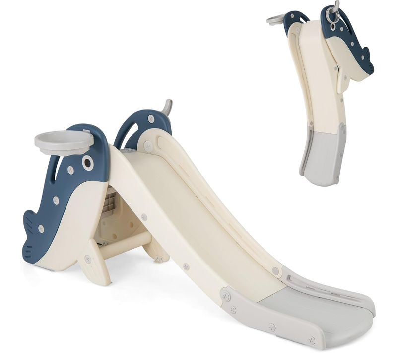 Toboggan Enfant 4 En 1 Pliable Hdpe, Avec Panier Basket, Charge 70kg, 3 Ans+,bleu-baleine