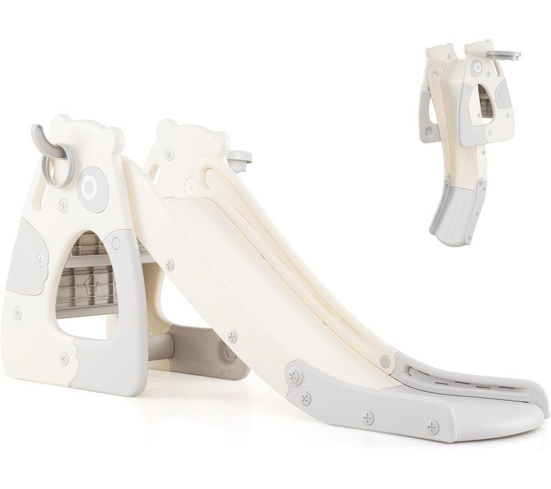 4 En 1 Toboggan Enfant Pliable En Hdpe Avec Panier De Basket Et Jeu De Lancer D'anneaux (panda)
