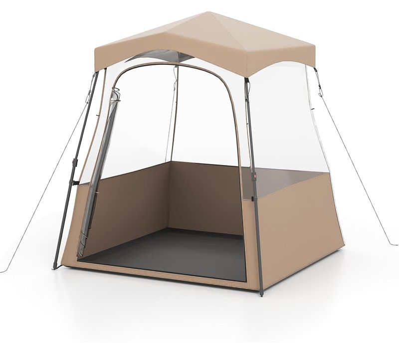 Tente Bulle Pop-up Transparente Pvc, Portable Toutes Saisons,180 X 180 X 193 Cm,marron