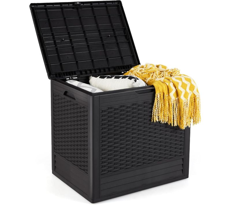 Coffre De Rangement Extérieure En Pp 96 L, Boîte De Rangement Avec Motifs En Osier (brun)