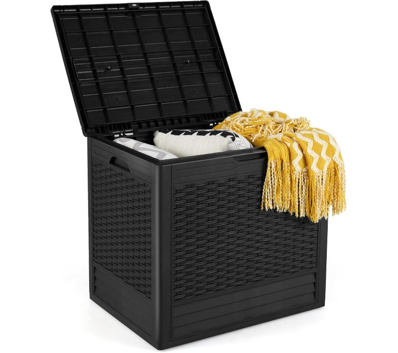 Coffre De Rangement Extérieure En Pp 96 L, Boîte De Rangement Avec Motifs En Osier (noir)