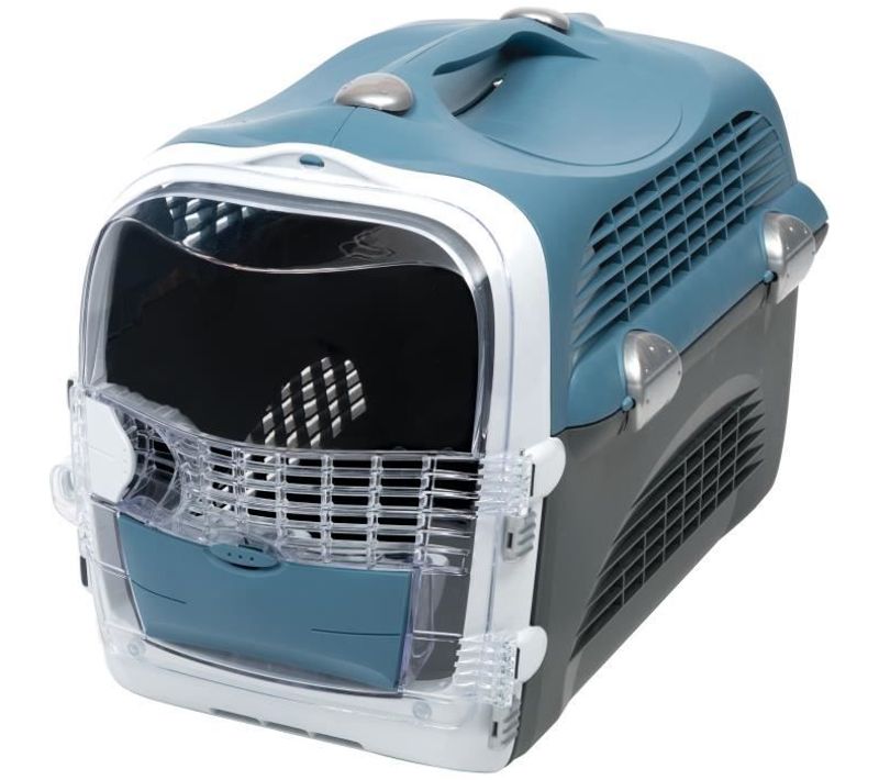 Cage De Transport Pour Chat - Catit - Cabrio - Multifonctionelle - Ouverture 360° - Bleu-gris