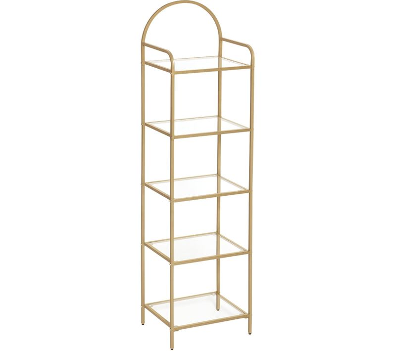 Bibliothèque 5 Niveaux, Étagère En Échelle En Verre Trempé, Étagère Mince Pour La Chambre, Doré