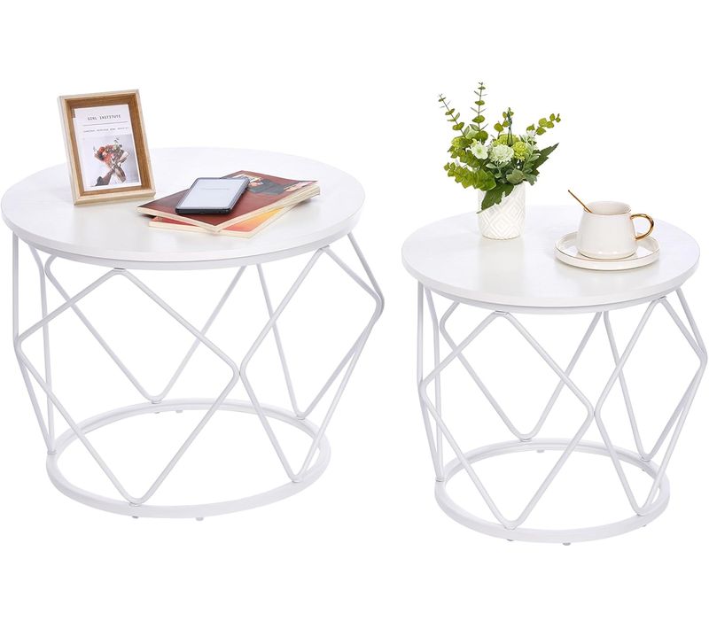 Table Basse Ronde, Lot De 2 Tables D'appoint, Pour Salon, Chambre à Coucher, Bureau, Blanc