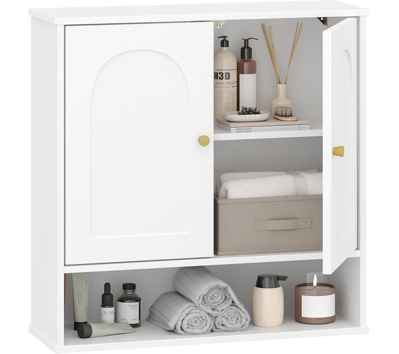 Armoire Murale De Salle De Bain, Espace Ouvert Et Étagères Réglables Rangement Cuisine Murale, Blanc