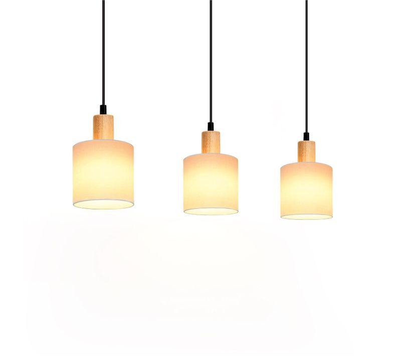 Suspension 3 Lustre Table à Manger Lumière Vintage - Abat-jour en Tissu Blanc