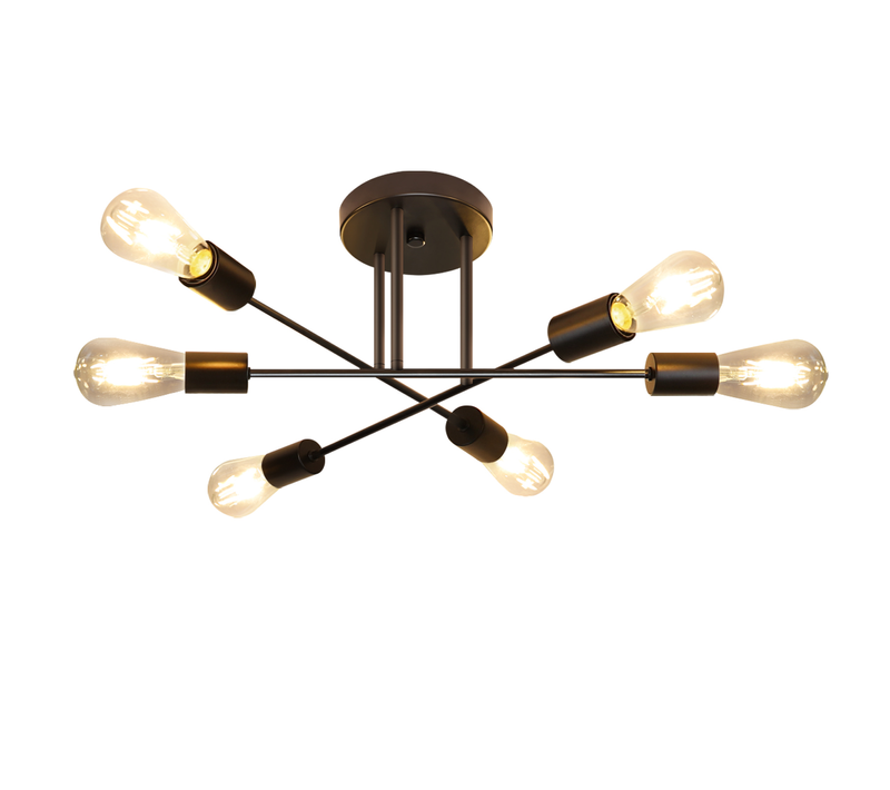 Plafonnier Vintage 6 Ampoules Salon Industriel E27 Lustre Noir Rétro Style