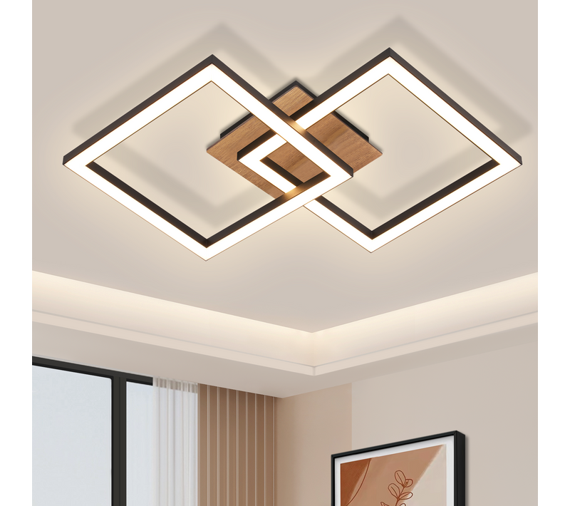 Plafonnier LED Noir Bois 3000k Blanc Chaud Design Moderne 24w
