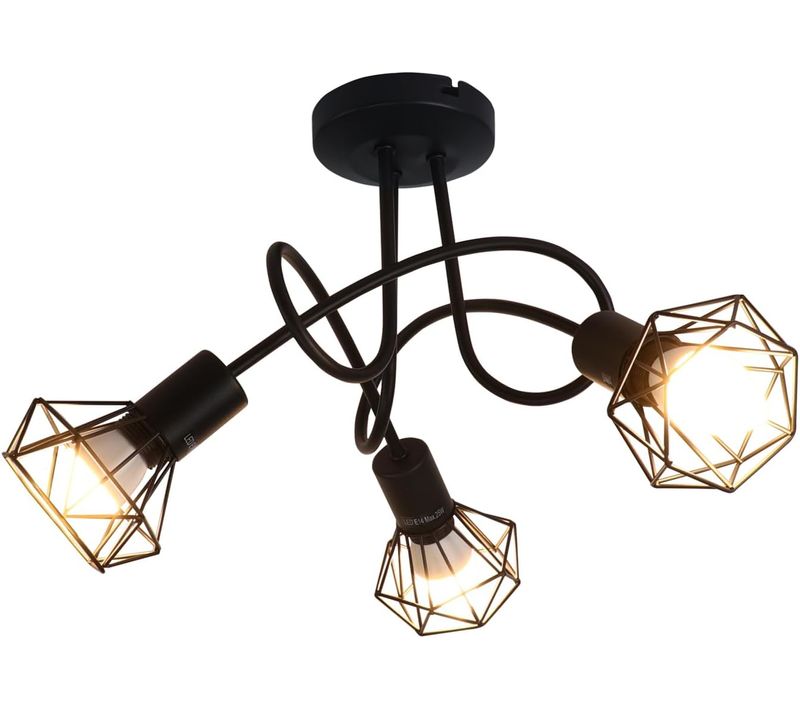 Plafonnier 3 Feux Noir E14 Industriel Spot De Plafond Salon Couloir