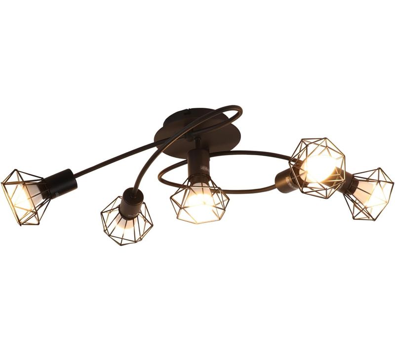 Plafonnier 5 Feux Noir E14 Industriel Spot De Plafond Salon Couloir
