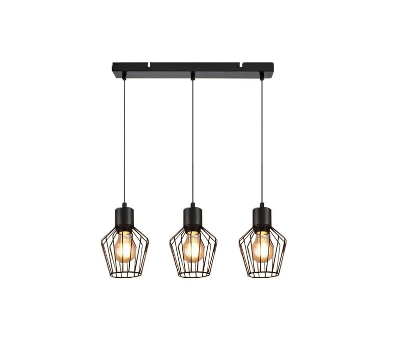 Suspension Salle à Manger 3 Flammes Noir Industriel Suspension E27 Pour Couloir