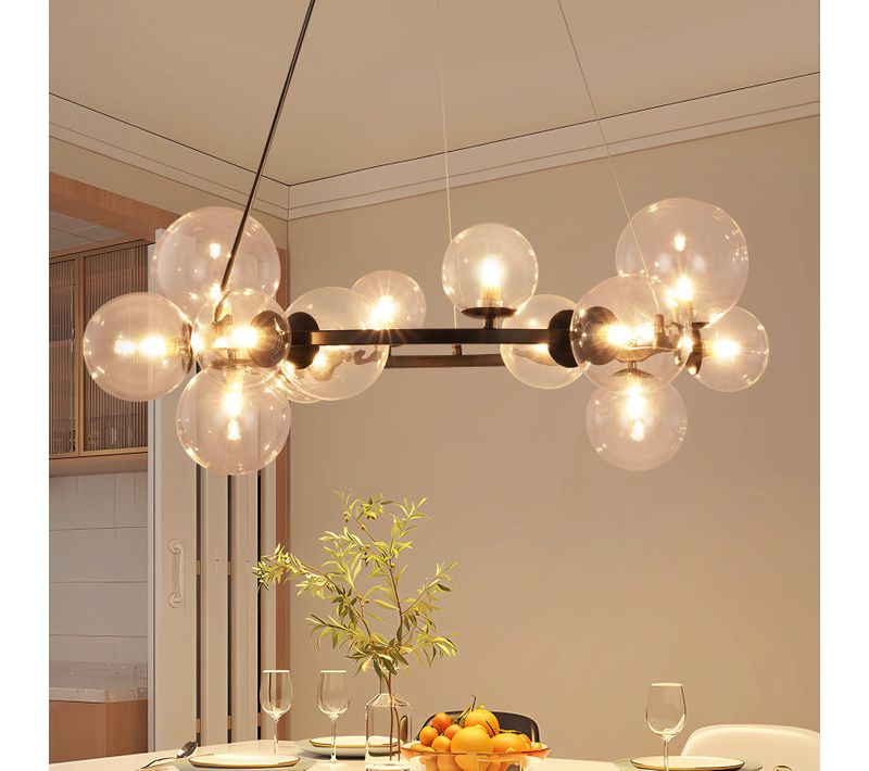 Suspension Salle à Manger 14 Flammes Moderne Lampe à Suspendre G9 Lustre Boule De Verre