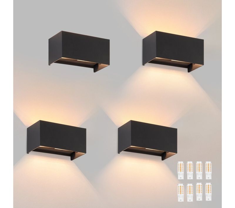 Applique Murale 4er LED Noir - Lampe D'extérieur Intérieur Applique Murale G9