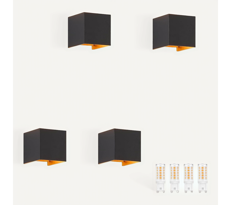 Applique Murale 4er LED Noir Lampe D'extérieur Intérieur Applique Murale G9